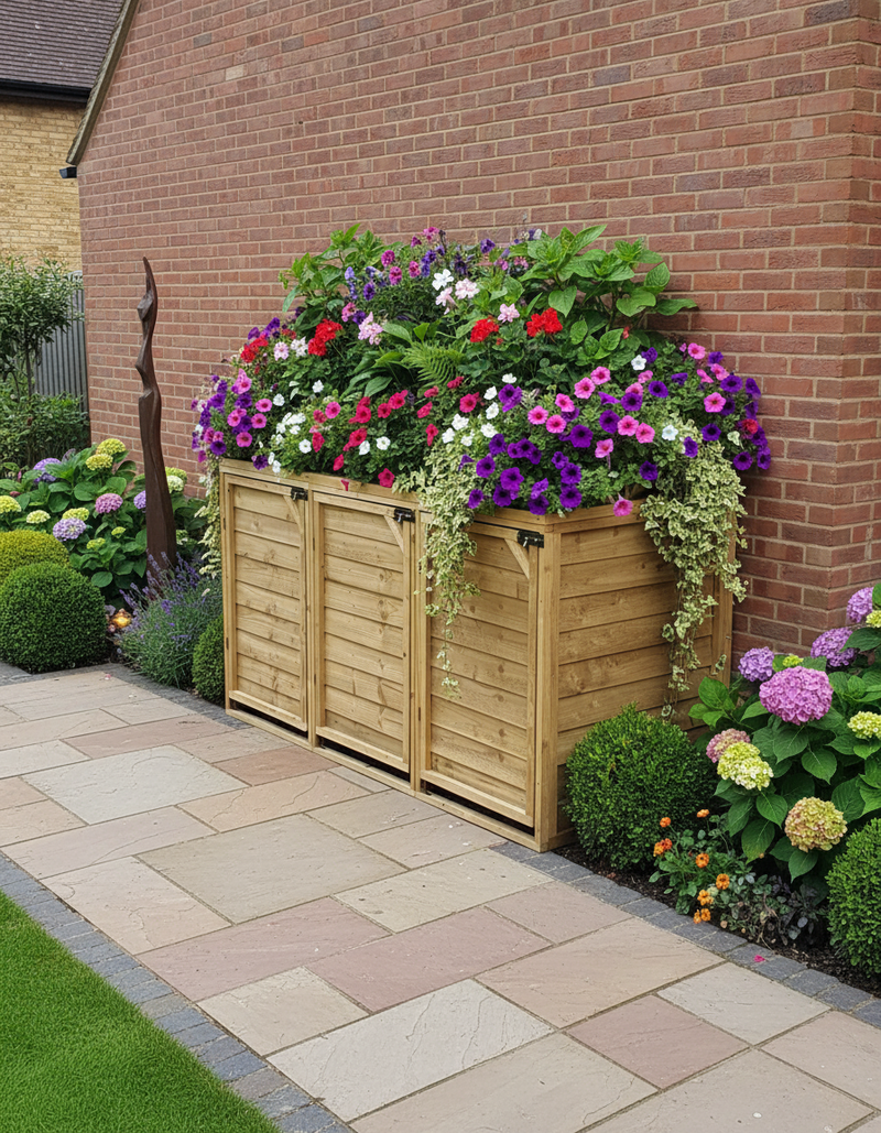 Bin storage with flowering planter