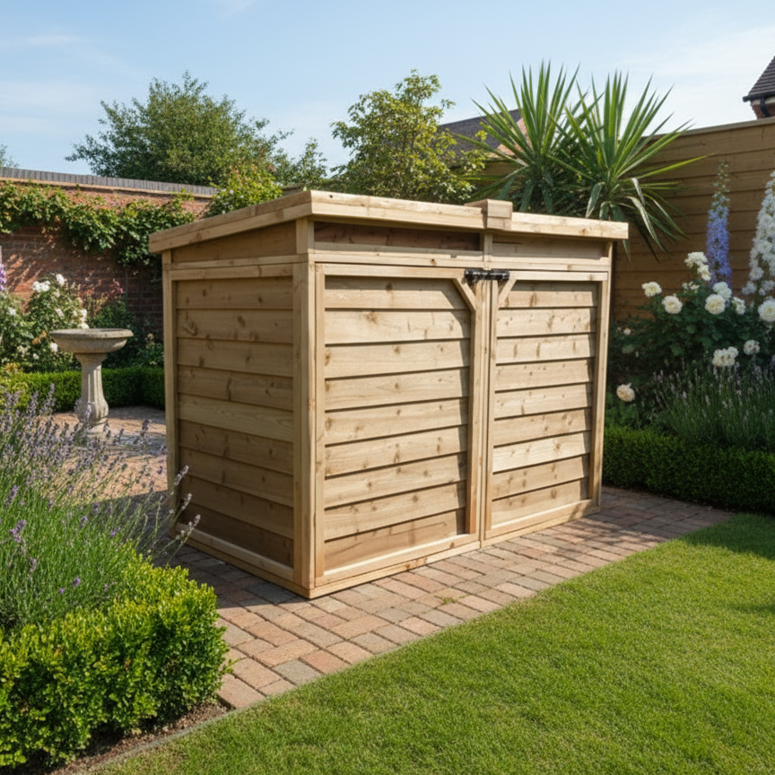 Storage unit in traditional English garden - flipped
