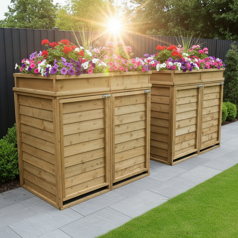Wheelie Bin Storage with Planter Top - Standard Size with sunlight