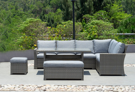 Palma Grey Corner Rattan Casual Garden Dining and Lounge Set 9 Seater