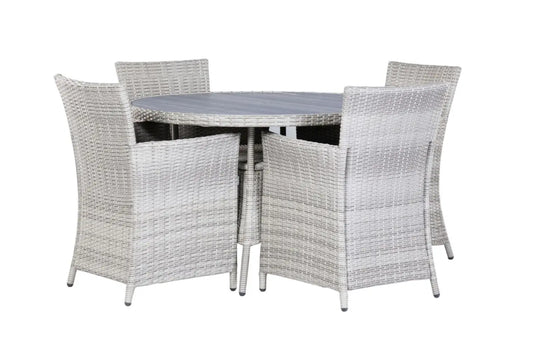 Bridgetown 4 Seater Round Rattan and Polywood Grey Garden Dining Set 120cm