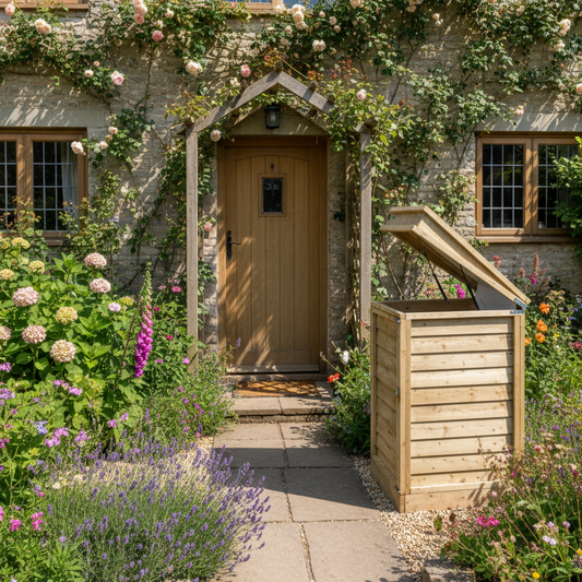 Parcel box beside cottage front door