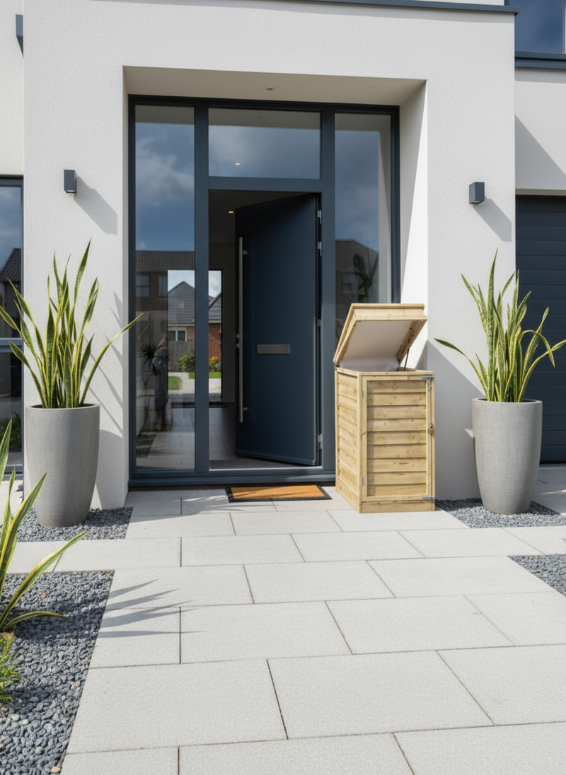 Parcel box beside modern home front door