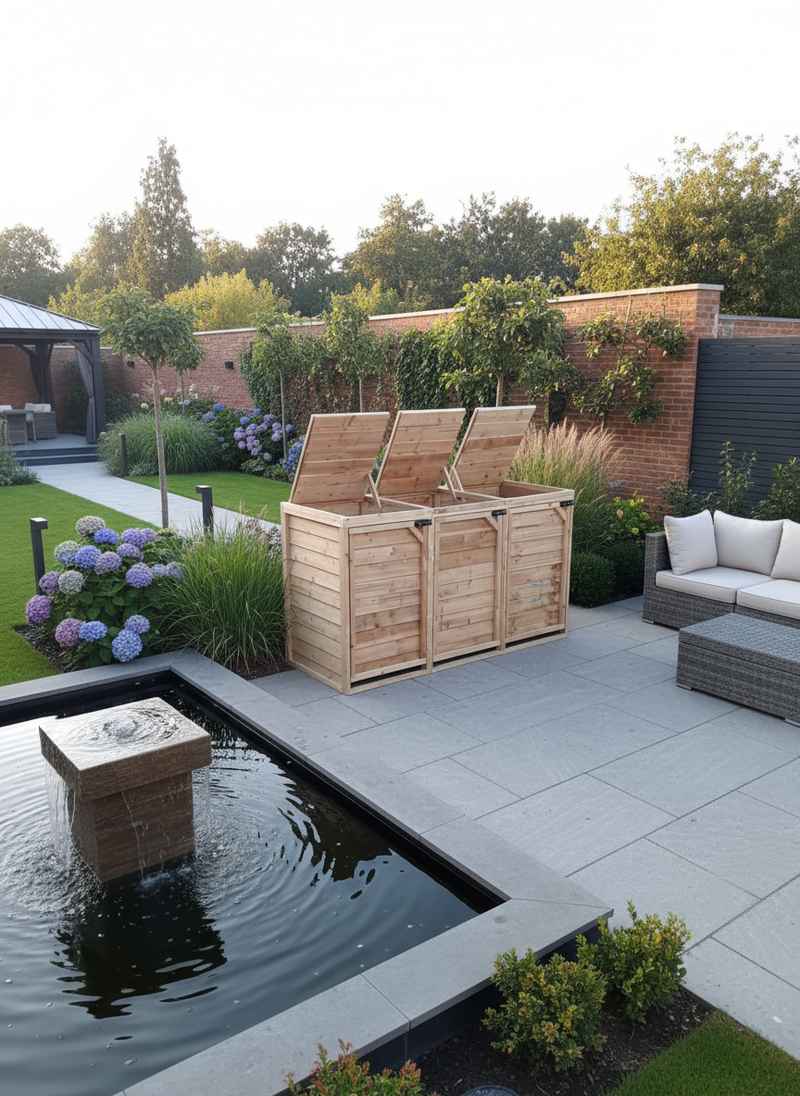 Standard bin storage in elegant garden