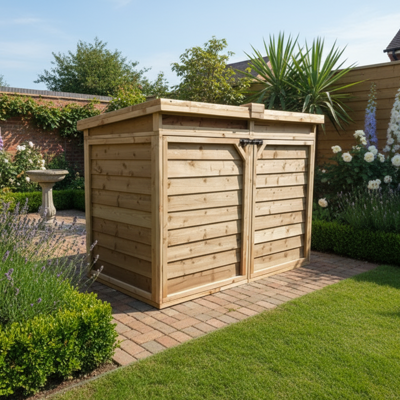 Storage unit in traditional English garden - flipped
