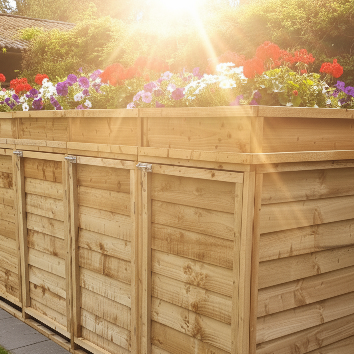 Wheelie Bin Storage with Planter Top - Extra Deep with sunlight